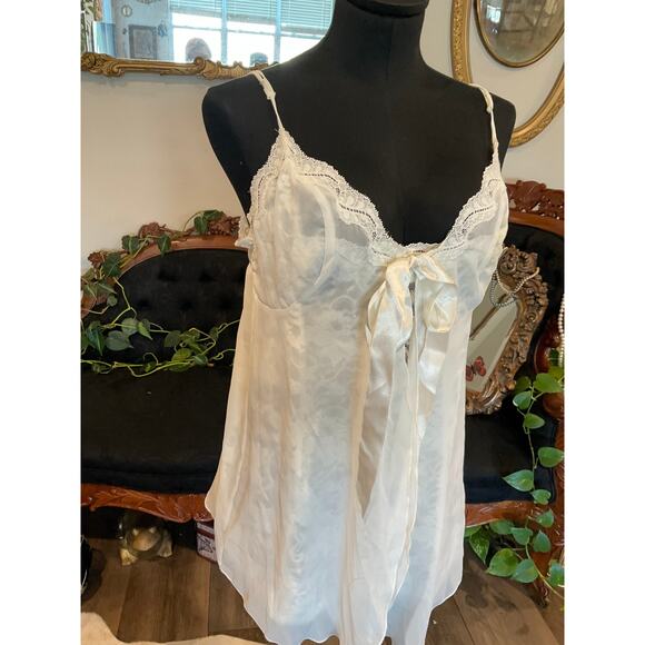 Vintage VTG Victoria's Secret Tie-Front V-Neck Babydoll Size L White - Picture 2 of 3